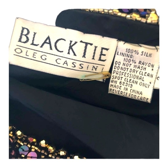 Oleg Cassini Vintage Sequin Beaded Backless Evening Dress 4 - Picture 12 of 13